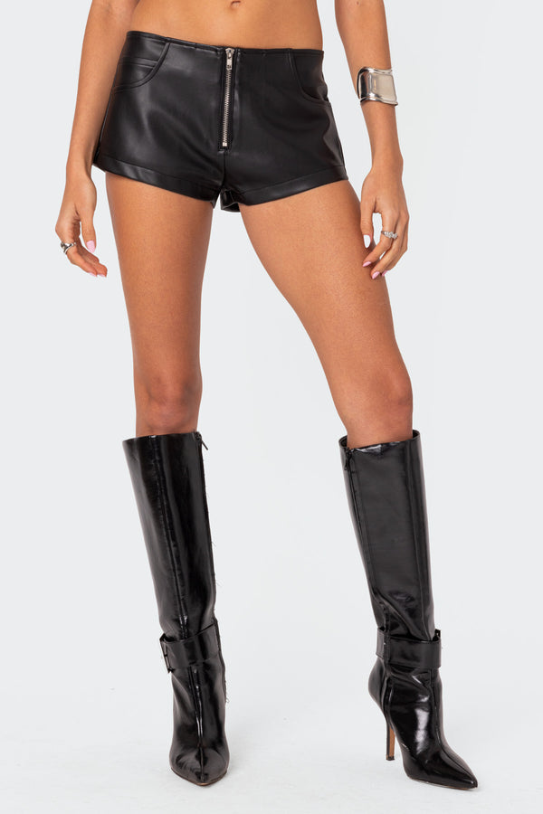 Zippy Faux Leather Micro Shorts view 2