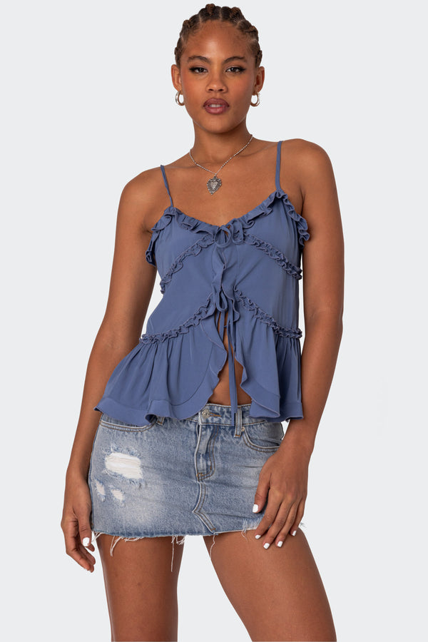 Juniper Tie Front Ruffled Top view 1