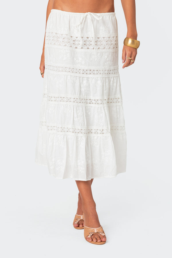 Tiered Cotton Lace Midi Skirt view 2