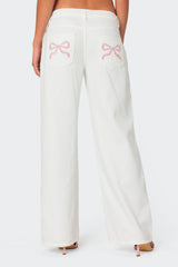 Bow Pocket Low Rise Baggy Jeans