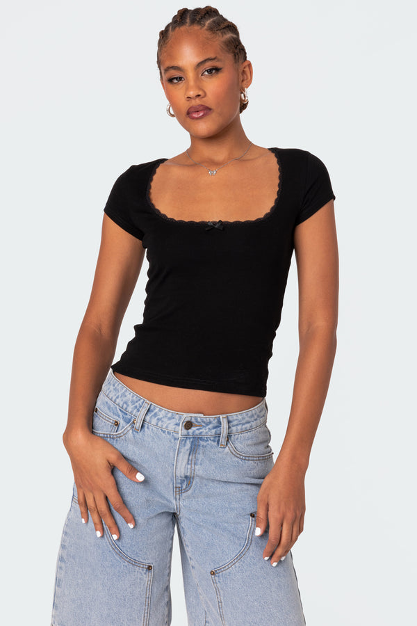 Priscilla Lace Trim T Shirt view 1