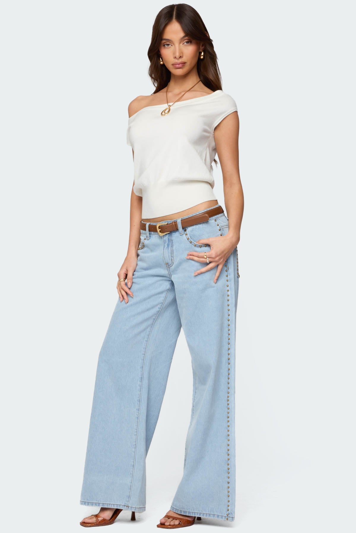 Stassie Studded Low Rise Baggy Jeans