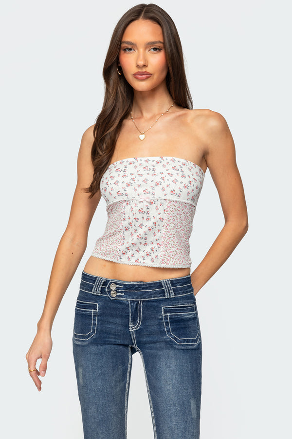 Mixed Floral Pointelle Tube Top view 1