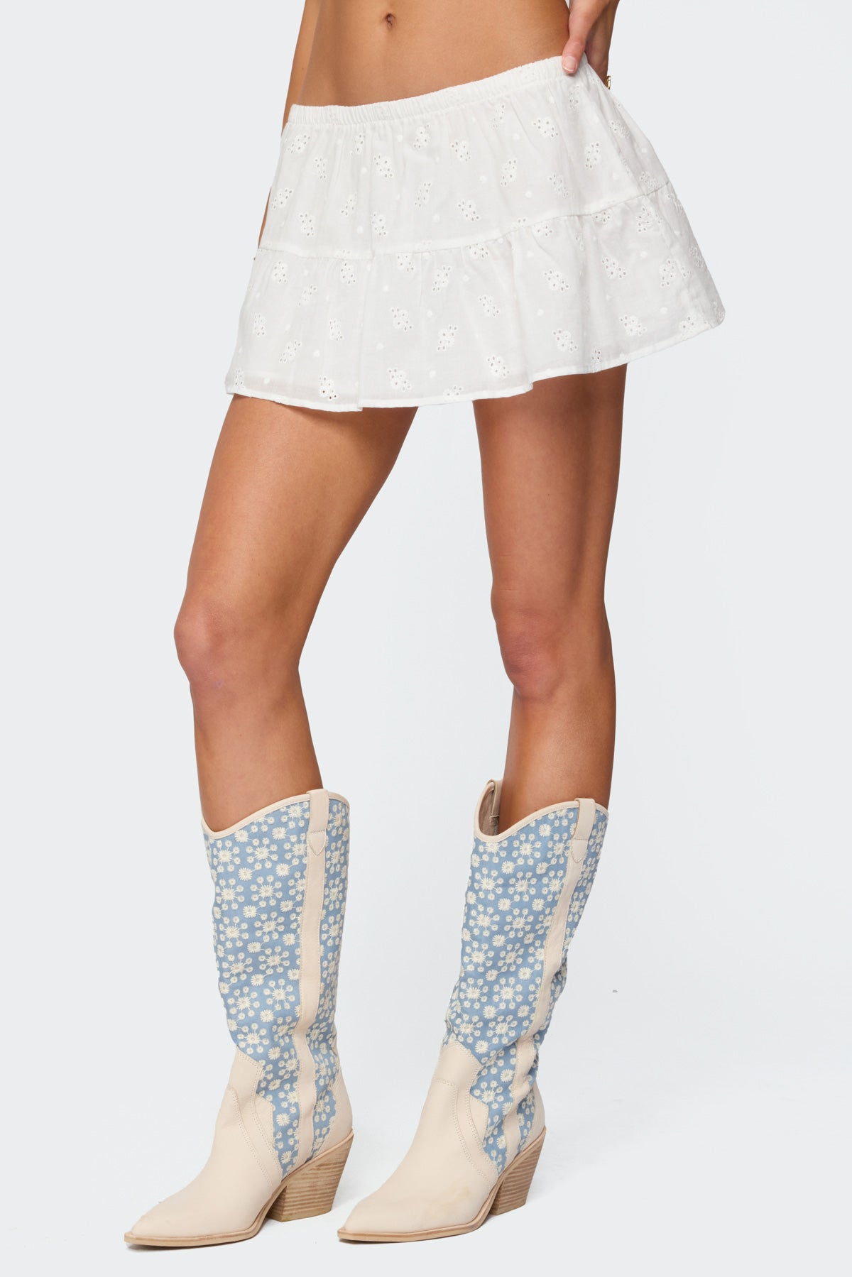 Dora Eyelet Flared Mini Skirt