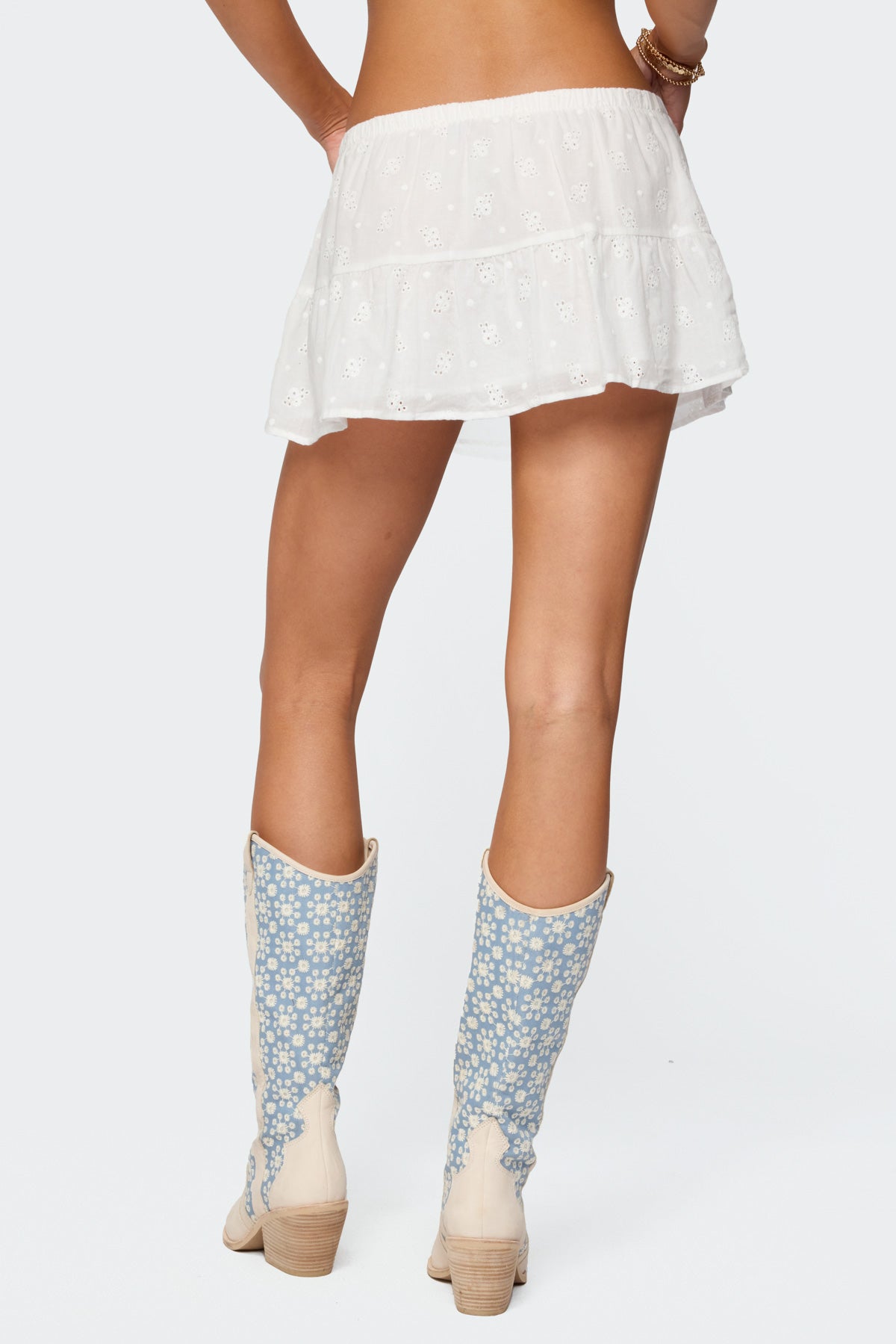 Dora Eyelet Flared Mini Skirt