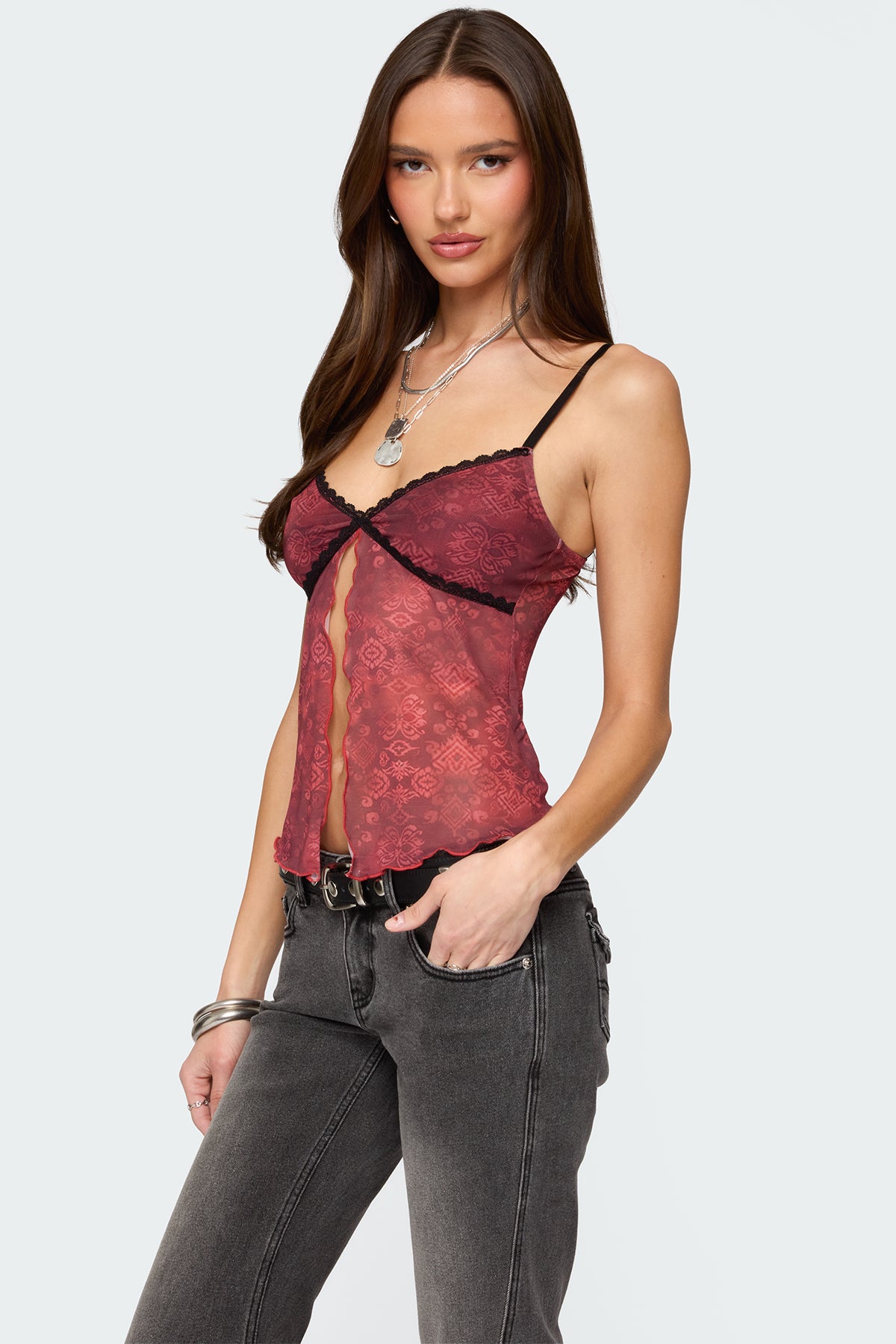 Printed Mesh Split Front Top