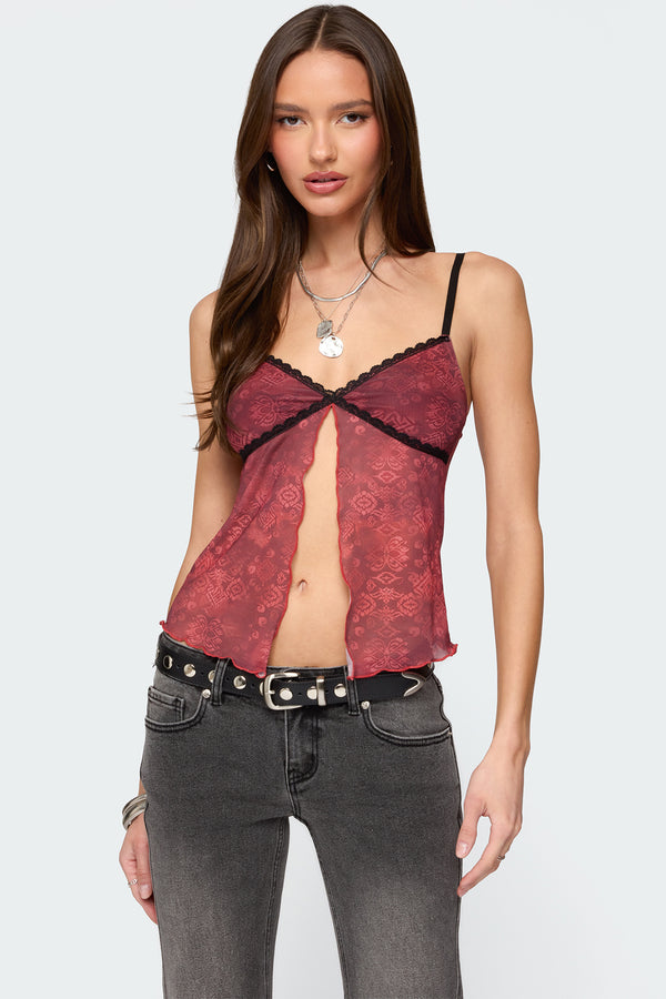 Printed Mesh Split Front Top view 1