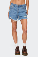Cale Distressed Low Rise Denim Shorts
