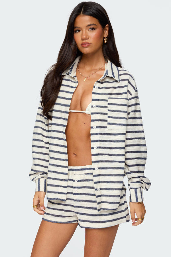 Collins Oversized Striped Button Up Shirt view 1