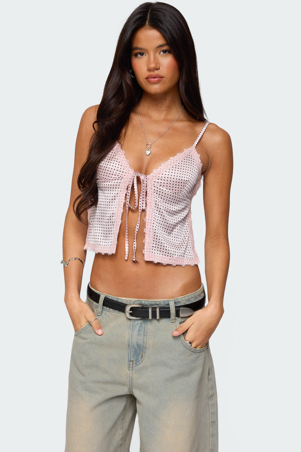 Backless Satin Effect Polka Dot Top view 1