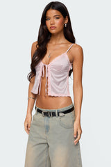 Backless Satin Effect Polka Dot Top