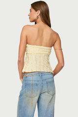 Textured Ruffle Split Front Strapless Top