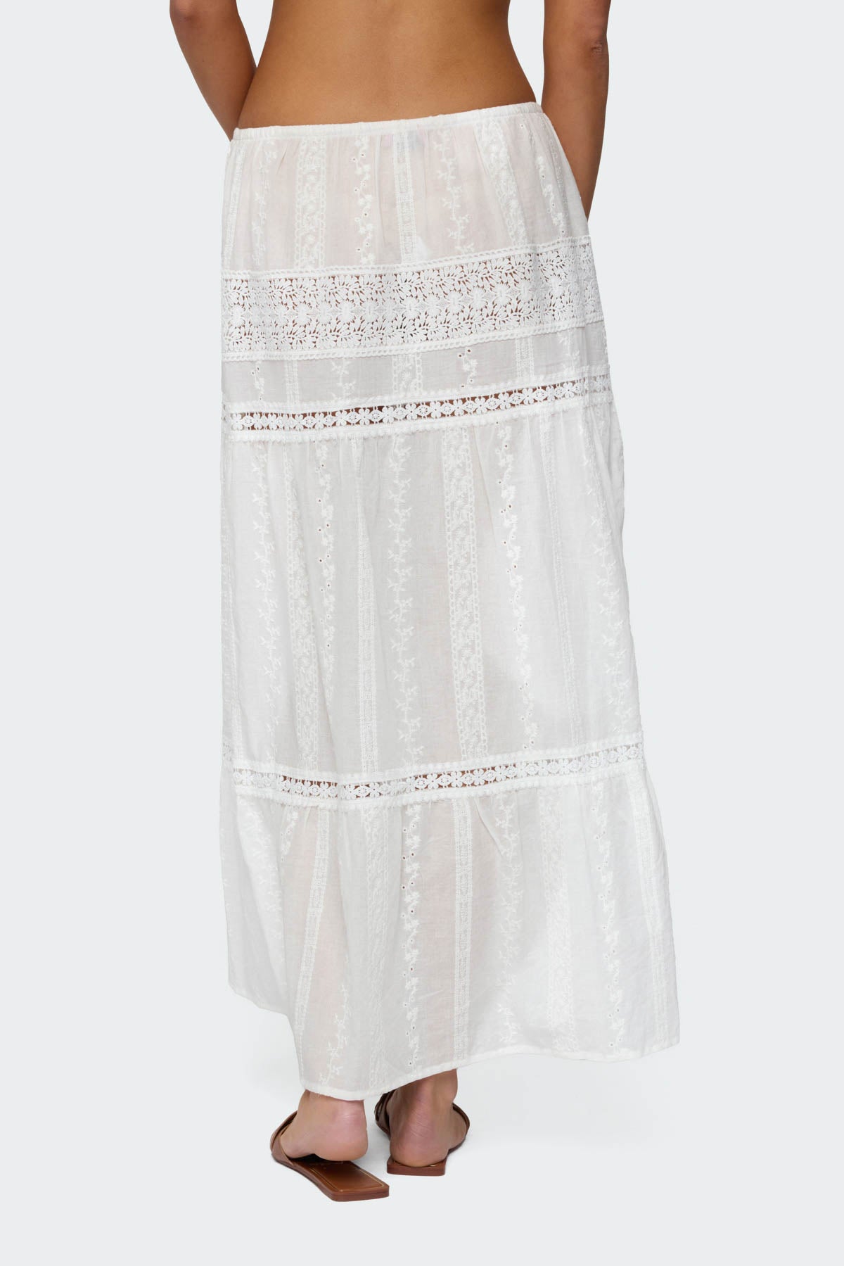 Embroidered Cotton Lace Slitted Maxi Skirt