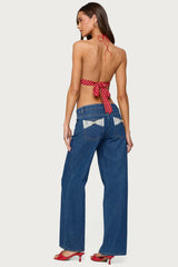 Polka Dot Backless Chiffon Top