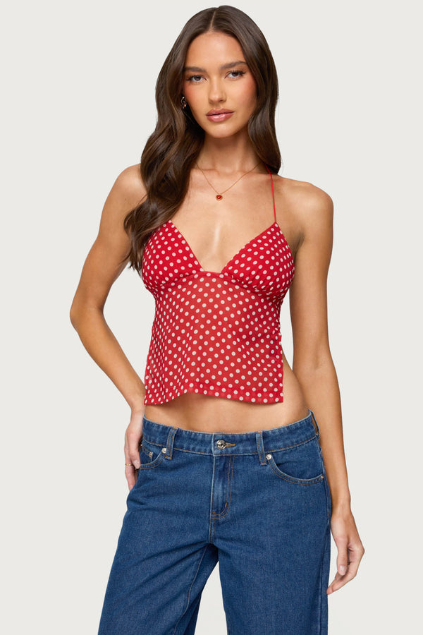 Polka Dot Backless Chiffon Top view 2