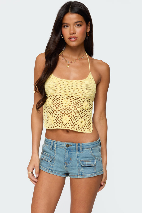 Miel Crochet Backless Halter Top view 1