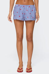 Cherry Embroidered Gingham Boxer Shorts