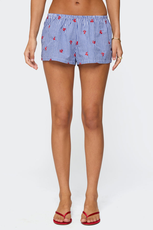Cherry Embroidered Gingham Boxer Shorts view 2