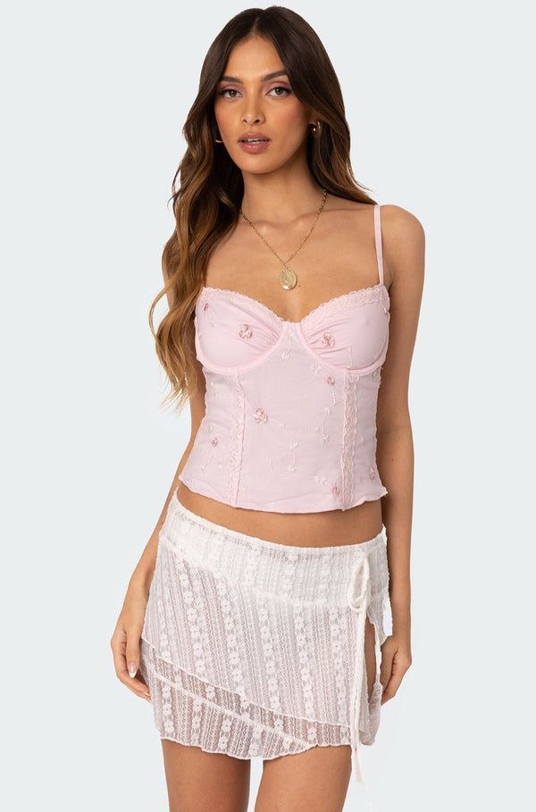 Victoria Embroidered Mesh Bra Top view 1