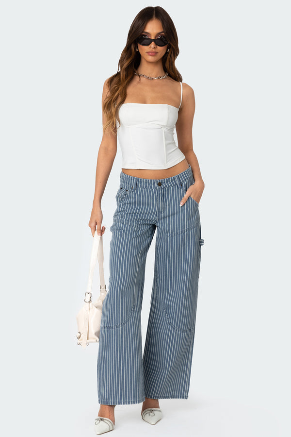 Striped Low Rise Baggy Carpenter Jeans view 1