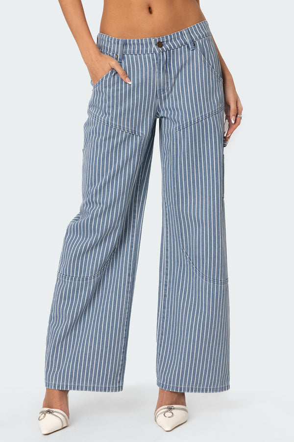 Striped Low Rise Baggy Carpenter Jeans view 2