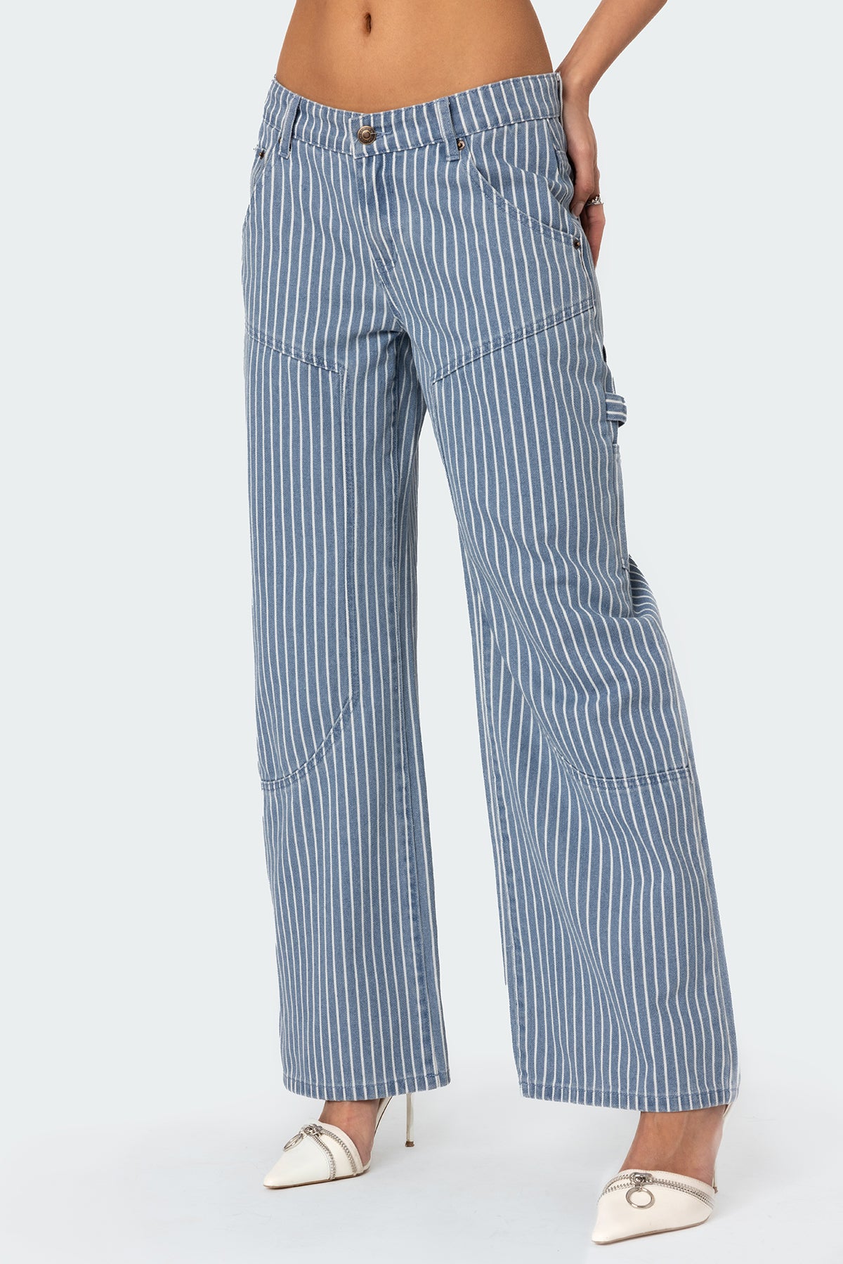 Striped Low Rise Baggy Carpenter Jeans