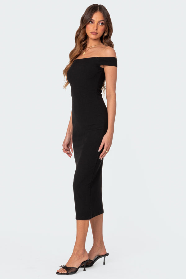 Kyla Off Shoulder Ribbed Midi Dress view 2