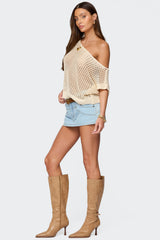 Trix Off Shoulder Open Knit Top