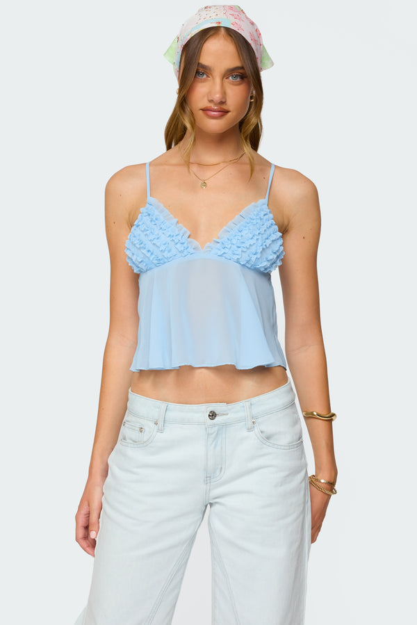 Ruffle Sheer Chiffon Babydoll Tank Top view 1