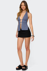 Nikole Split Front Backless Halter Top