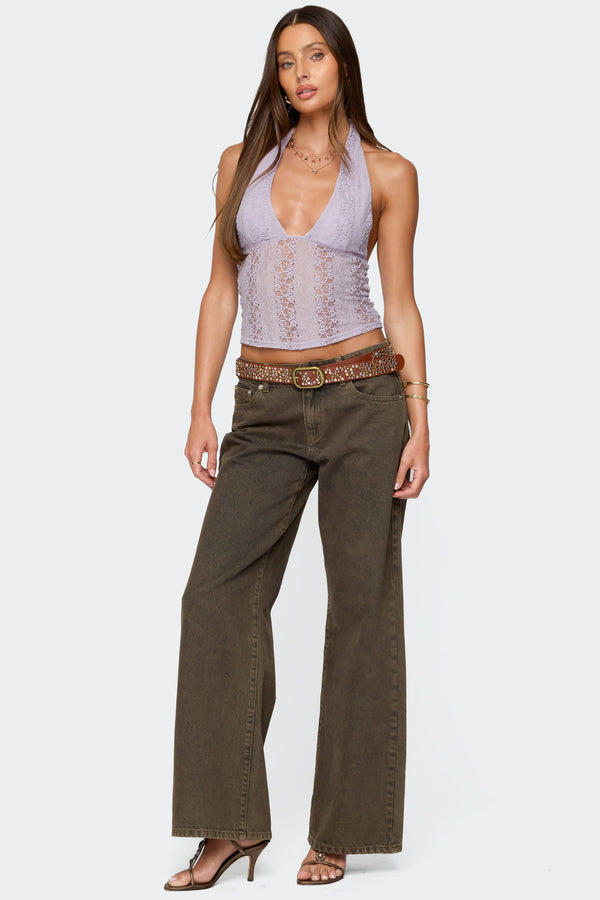 Naya Textured Sheer Lace Halter Top view 2