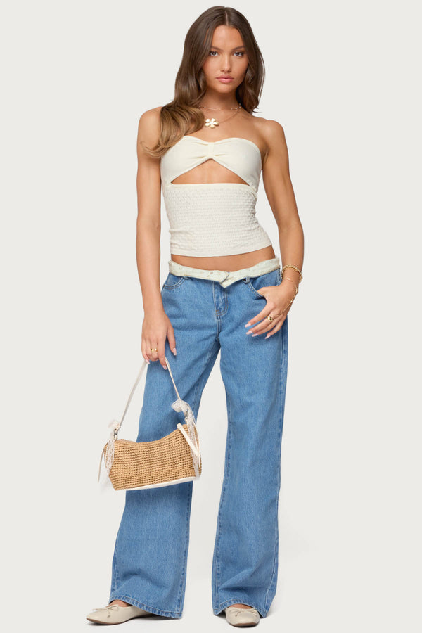 Floral Foldover Low Rise Baggy Jeans view 1