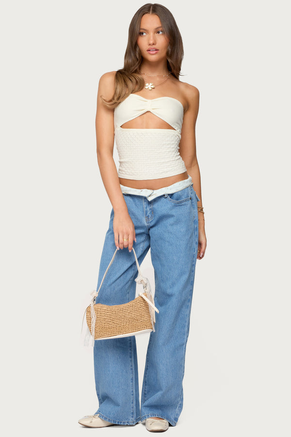 Textured Knit Strapless Cutout Top view 2