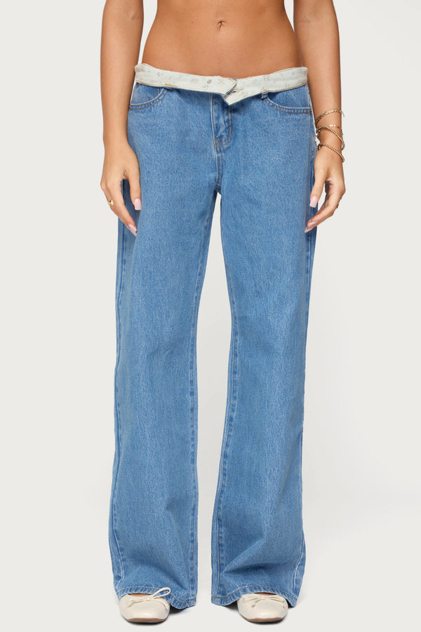 Floral Foldover Low Rise Baggy Jeans view 2