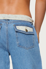 Floral Foldover Low Rise Baggy Jeans