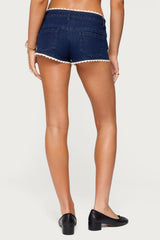 Maye Contrast Lacey Denim Shorts
