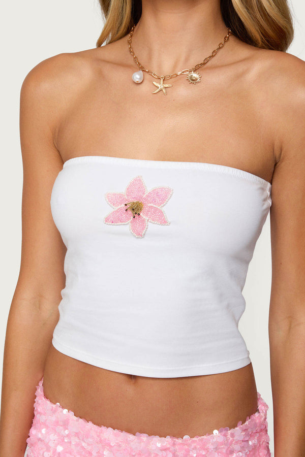 Luli Beaded Flower Tube Top view 2