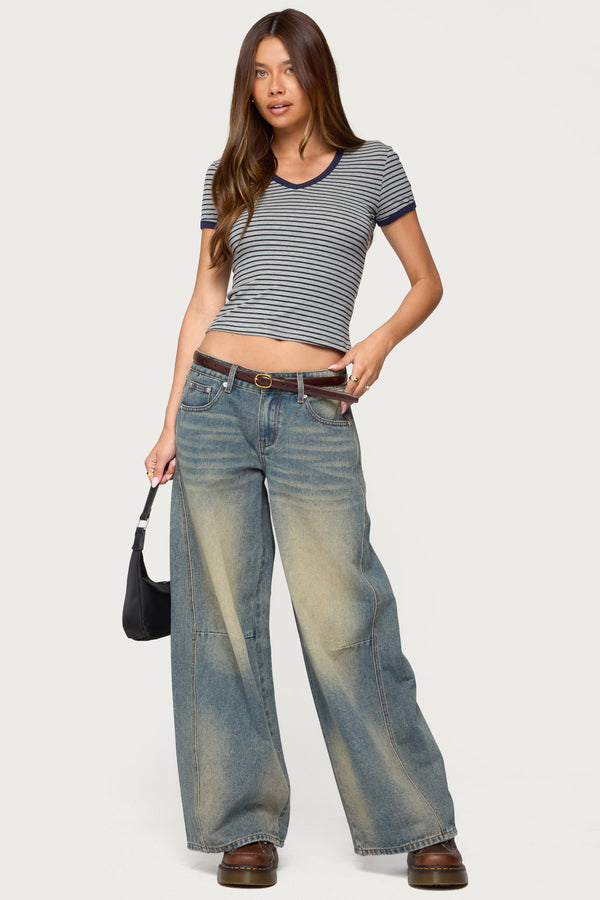 Fawn Striped V Neck T Shirt view 2