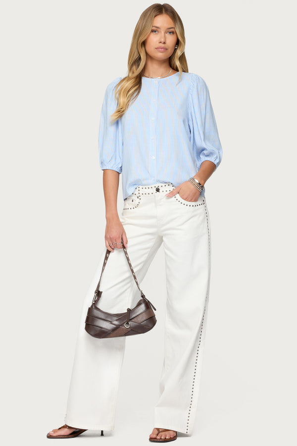 Pinstripe Linen Look Button Up Shirt view 2
