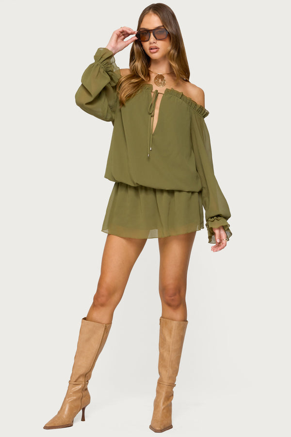 Delphine Off Shoulder Chiffon Romper view 1
