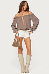 Juna Off Shoulder Ruffle Chiffon Top