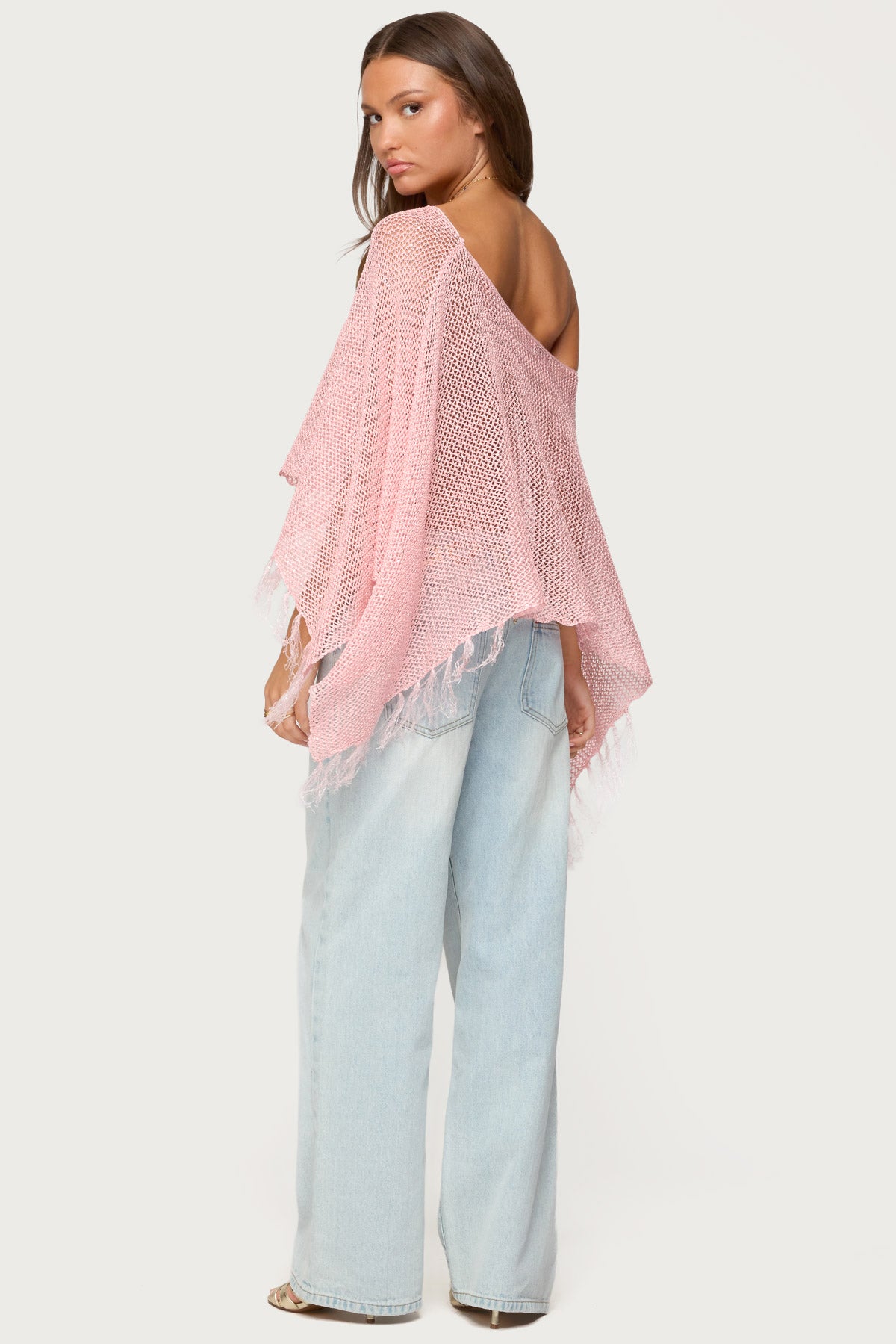 Sequin Fringe Knit Poncho