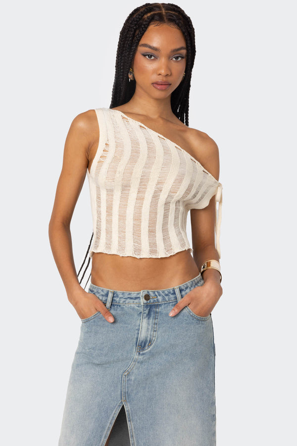 Tamra Sheer Knit Asymmetric Top view 1