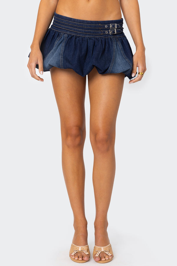 Double Belted Denim Bubble Skort view 2