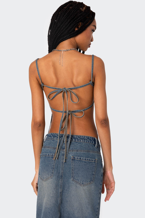 Lassy Washed Denim Bralette view 1