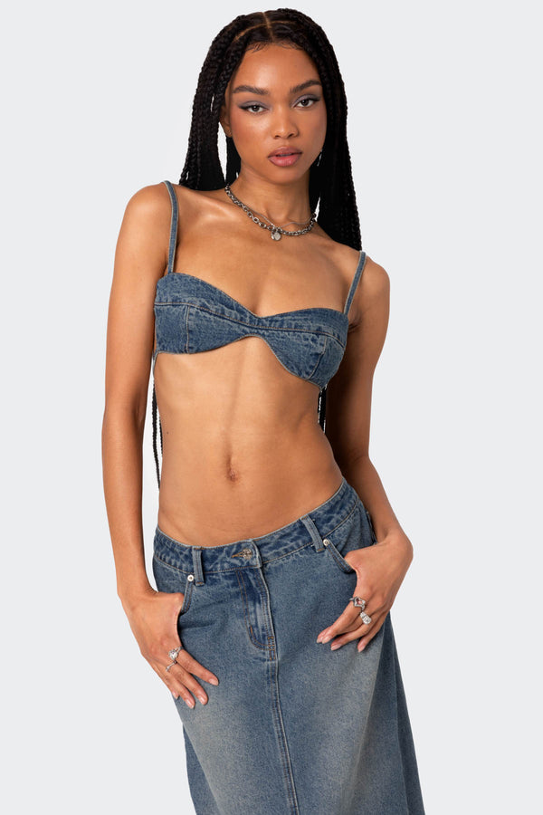 Lassy Washed Denim Bralette view 2