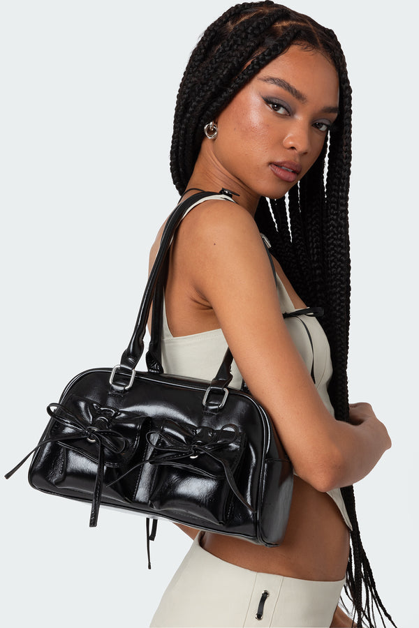 Bow Pocket Faux Leather Shoulder Bag view 1