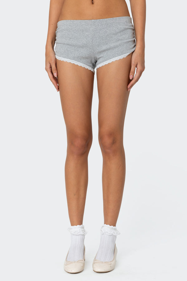 Kadence Ruched Lace Trim Shorts view 2