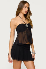 Jettie Sheer Chiffon Split Front Top