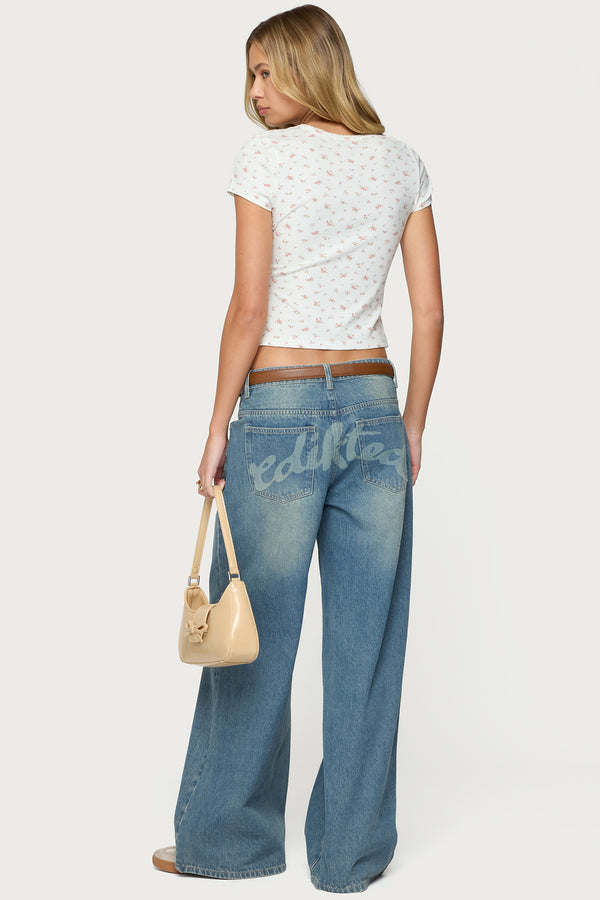 Graphic Vintage Washed Low Rise Baggy Jeans view 1